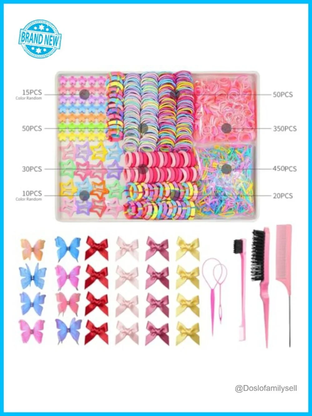 Soft Elastic Hair Ties Multicolor Hair Bobbles Set with Mini Clips 1000pcs